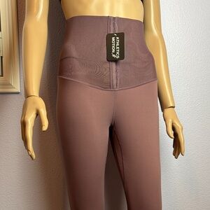 High-Waist Corset Athletic Full Le Leggings with Mesh Panel - Mauve